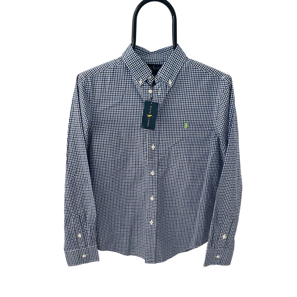 Polo Ralph Lauren Big Boys L 14/16 Gingham Check Oxford Cotton Shirt Blue White